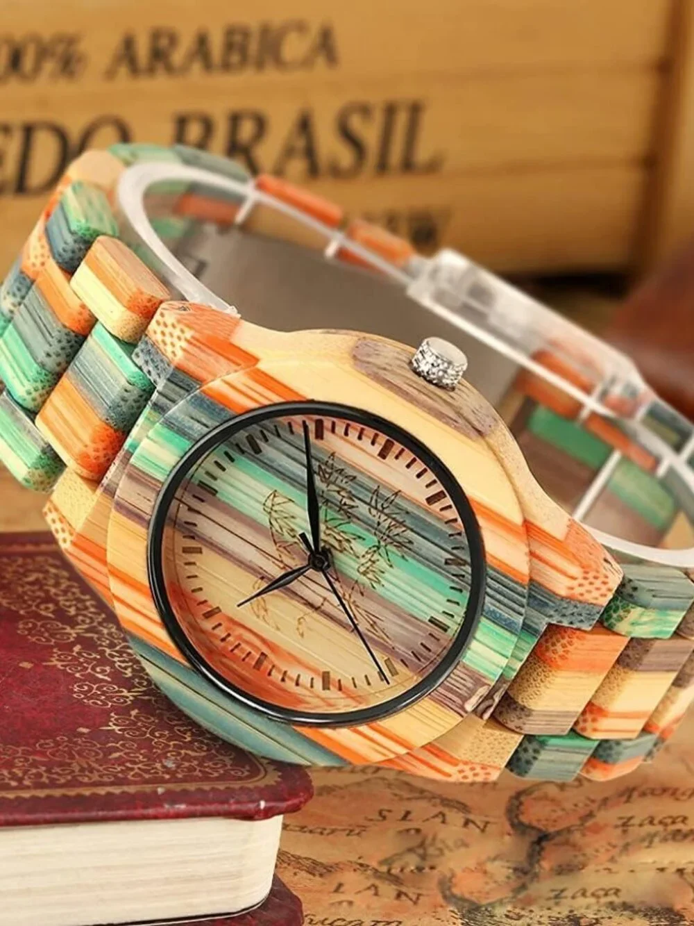 Men's Watch Colorful Multi Wooden Handmade Analog Dial Quartz Casual Wristwatch
